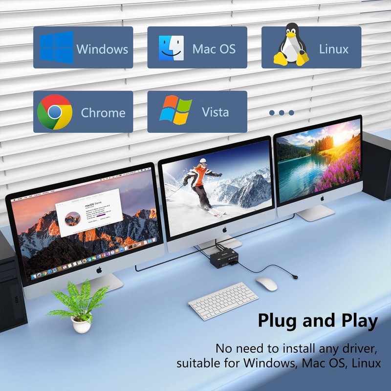 KVM Switch 3 Monitors 2 Computers 8K@30Hz/4K@60Hz, HDMI KVM Switches
