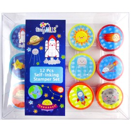 TINYMILLS 12 Pcs Outer Space Stamp Kit for Kids Party Favors God's Galaxy Boys Girls Space Planetarium Birthday Party