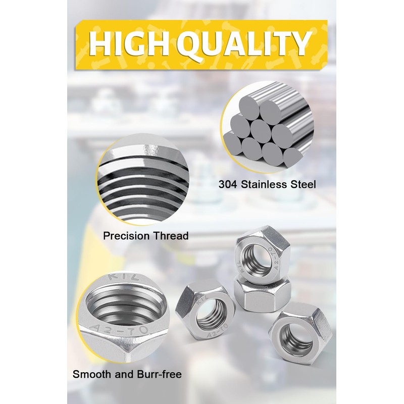 Caianwin Stainless Hex Nuts DIN934 304 Stainless Steel Nuts for