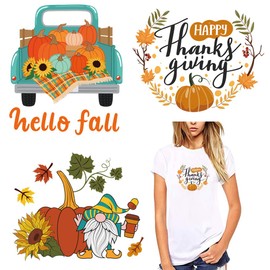 Fall Iron on Decals Thanksgiving Iron on Patches, 3 Sheets Autumn Iron on Transfers Vinyl Stickers Pumpkin Maple Leaf Gnome Designs Heat Transfers for T Shirt Pillow Cover Thanksgiving Decorations