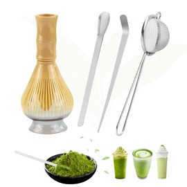 Macha Tea Kit with Matcha Whisk Spoon Sieve Holder for Whisk 5 Pieces Matcha Set Food Quality Material for Home Office, Perfect Gift for Matcha Lovers