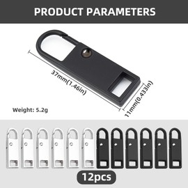 12-Pack Metal Zipper Pull Replacements - Durable, Removable Zipper Pull Tabs for Clothes, Jeans, Purses, Suitcases, and Luggage - Universal Fit, Easy Installation