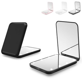Espejo de Bolsillo, 1X/3X Aumento LED Espejos Compacto, Maquillaje Pequeño Espejo Maquillaje Viaje con Luces, Mini Espejos Mano Portátil Plegable Doble Cara (Negro)