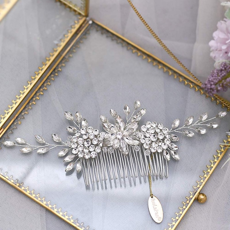 Topqueen Silver Rhinestone Bridal Comb Tiara Diadem for Wedding -