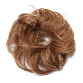 S-noilite Messy Hair Bun Hairpiece Curly Wavy Messy Ponytail Bun Extensions Scrunchies Updo Donut Scrunchy Chignon Synthetic Hair Piece for Women Girls 2Pcs Light Auburn mix Brown