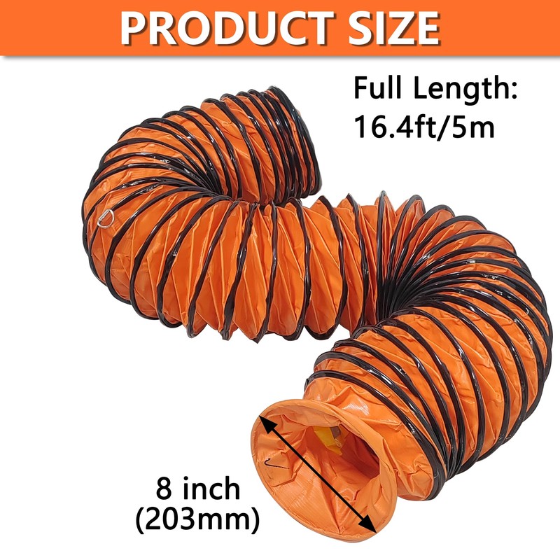 16FT Ducting Hose 8 Inch PVC Flexible Duct Hosing with