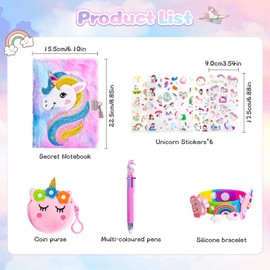 PESLNG Unicorn Plush Notebook Set, Diary Girls Notebook for Girls Plush A5 Travel Diary School Notepad Children Girls Festival Birthday Gift Pink Girls Diaries