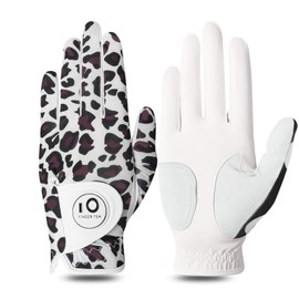 Golf Gloves Women Left Hand Right Cabretta Leather with Ball Marker Full Finger/Nail Colors Value Pack, Opti-Color Ladies Golf Glove Fashion Weathersof (Leopard Full Finger, M-Worn on Left Hand)