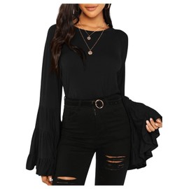 Floerns Women's 70s Western Flowy Bell Sleeve Blouse Tops Shirts Black
