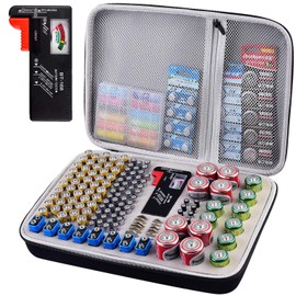 Battery Organizer Holder, 200+ Batteries Storage Containers Box Case with Tester Checker BT-168. Garage Gadget Organization Holds AA AAA C D Cell 9V 3V Lithium LR44 CR2 CR1632 CR2032 Button Batteries
