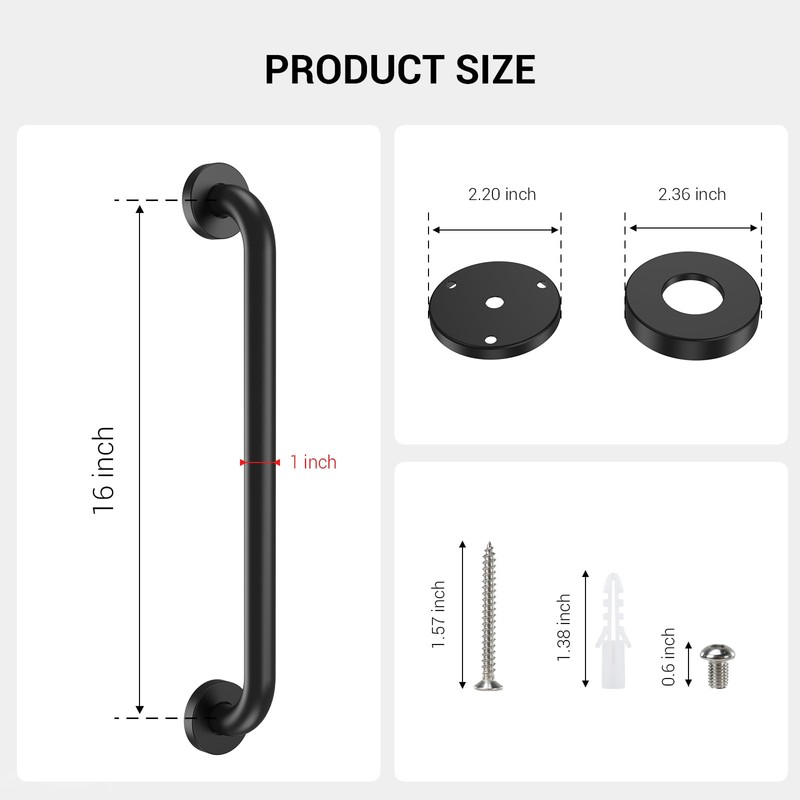 16 Inch Grab Bars for Wall Black, Safety Shower Grab