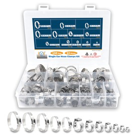 DIYoung 150 Pieces 6-33.1 mm 304 Stainless Steel Single Ear Hose Clamps Assortment Kit for Water Pipes, Plumbing and Automotive