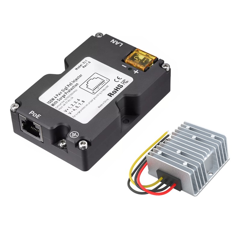 150W DC 48‑57V GigE PoE Injector with ABS Surge ESD