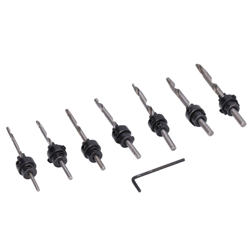 8Pcs/Set Tapered Countersink Bit Screw Set High Speed Steel Wood