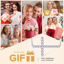 LANKRALOVNA Cross Necklace for Women Plated Sterling Silver Cubic Zirconia Cross Pendant Necklace Jewelry Christmas Easter Birthday Gift for Women, 18" Chain Nice Gifts Jewelry Box