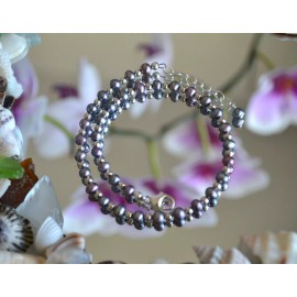 Shells by Patty .925 Sterling Silver Bead & Peacock Freshwater Pearl Anklet 9 to 10 inches