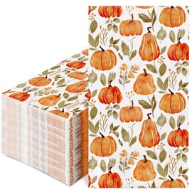 AnyDesign 100Pcs Fall Guest Napkin Watercolor Pumpkin Greenery Disposable Paper Napkin Autumn Dinner Hand Napkin for Thanksgiving Harvest Bathroom Supplies, 4.3 x 7.8 inch
