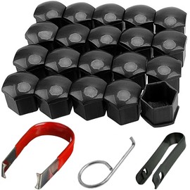 Pack of 20 Wheel Bolt Covers, Wheel Bolt Caps, Cover Caps for Wheel Bolts, Black Wheel Nut Caps, 17 mm Wheel Bolt Caps for Cars, Nut Covers with 1 Clip 2 Removal Tool