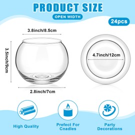 24 Pcs Fish Bowl Vase Glass Bubble Bowl Globe Glass Bowl Clear Bubble Vase Round Terrarium Goldfish Bowl Globe Flower Vase Centerpiece for Weddings Events Arrangements Office Home, 3.3x2.8x3.5 inch