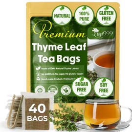 TOG999, Premium 40 Thyme Leaf Tea Bags, 100% Natural & Pure Thyme Leaves. Loose Leaf Thyme Herbal Tea. Thyme Leaf Tea. No Sugar, No Caffeine, No Gluten, Vegan.