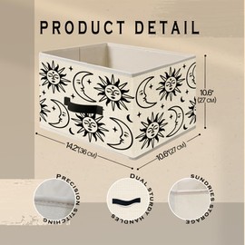 Evcprz Witchy Boho Sun and Moon Storage Bins, Mystical Celestial Collapsible Fabric Storage Basket Box Organizer for Bedroom Nursery Living Dorm Room Clothes Toys Books, Toybox for Boys Girls Room