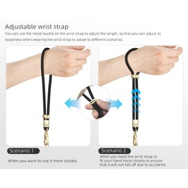 Derraffina Cell Phone Lanyard Adjustable Crossbody Phone Lanyard *1 Phone Wrist Strap *1 with Deluxe Gold Matal Buckle + Clear Tether Tabs *2 for Shopping Travelling Hiking(BLACK)