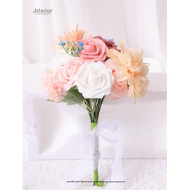 Jdsour 25pcs Artificial Flower，Real Looking Foam Roses w/Stem for DIY Wedding Bouquets Centerpieces Bridal Shower Party Decor-Shades of Dusty Pink