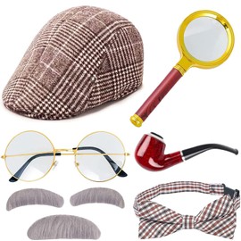 Matiniy 100 Days of School Old Man Grandpa Costume Detective Costume Include Detective Hat Glasses Mustache Eyebrows for Role Play Supplies ((Style 2)