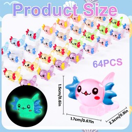 XIMISHOP 64PCS Mini Resin Axolotls，8 Colors Luminous Tiny Little Small Resin Axolotl Mini Plastic Axolotls Glow in The Dark for Dollhouse Garden Micro Landscape Aquarium Accessories