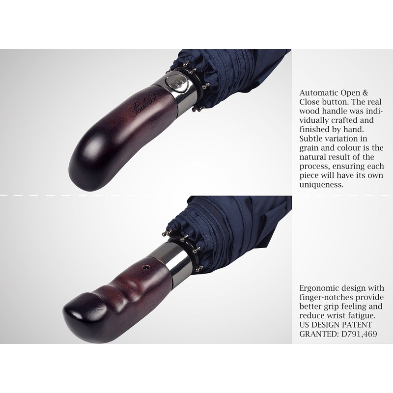 Balios Travel Umbrella Wood Handle Auto Open Close Vented Canopy