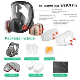ANUNU Full Protective Mask Respirator Mask Dust Mask with Activated Carbon Filter for Painting Protects Gas, Paint, Dust, Chemicals and Other Work Safety