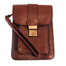 Le Sabbi Men's Leather Wrist Bag – Snap Buckle Closure with Key Detachable Strap, Brown