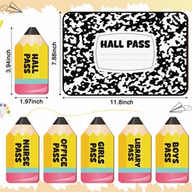 Fullhawl 7 Pcs Hall Passes for Classroom Include 1 Hall Passes Chalkboard with 6 Pack of Pencil Shape Hall Passes Bathroom Passes for Classrooms Elementary School Teacher Gift