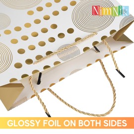 NIMNIK Gift Bags for Presents - 32x26x12cm Gift Bags Large with Golden Rope Handles - Thick Glossy Christmas Bags, Birthday Party Bag