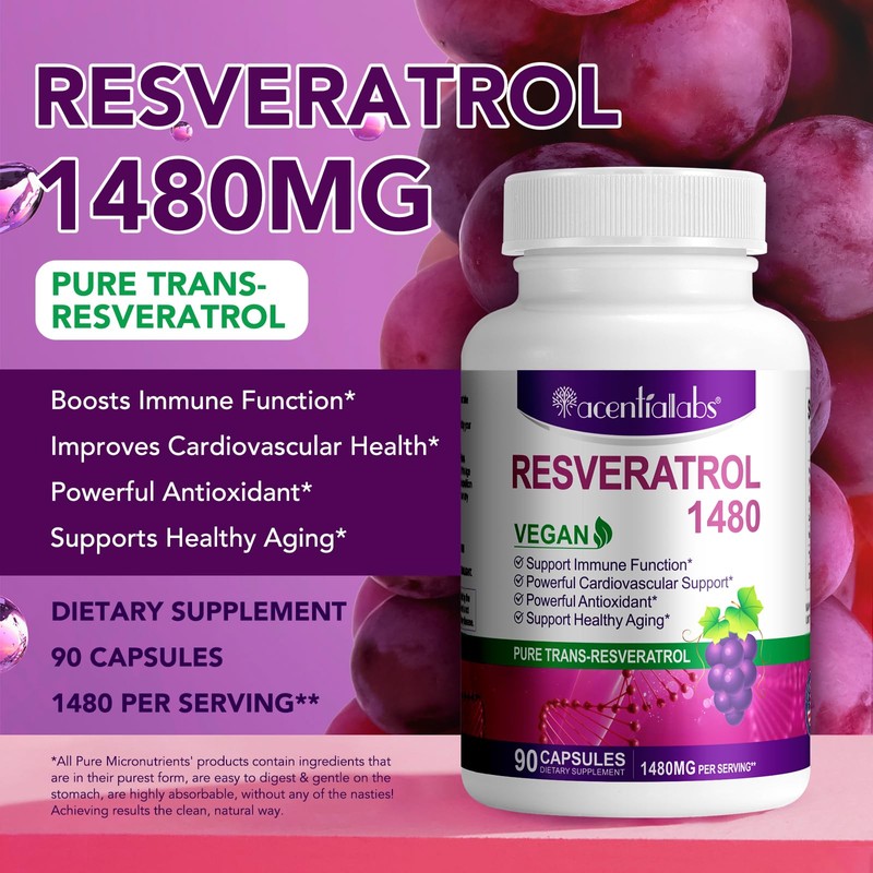 Resveratrol Supplement | Pure Trans-Resveratrol | 1480mg Per Serving |