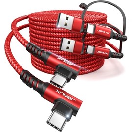 JSAUX Cable USB C de 100 W [2 unidades de 10 pies], cable de carga rápida en ángulo recto con adaptador USB A a C para iPhone Air/iPhone 17/iPhone 17 