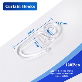 Redamancy Curtain Hooks, Pack of 120 Universal Over-Clip Hooks, Transparent Folding Hooks, with 6 mm Eyelet Curtain Hooks, for Curtain Rods and Curtain Rods