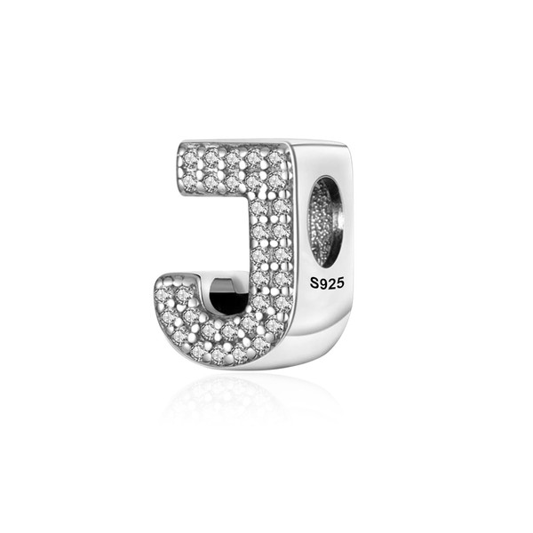 Symretie Alphabet Letter A-Z Sterling Silver Charm with Cubic Zirconia