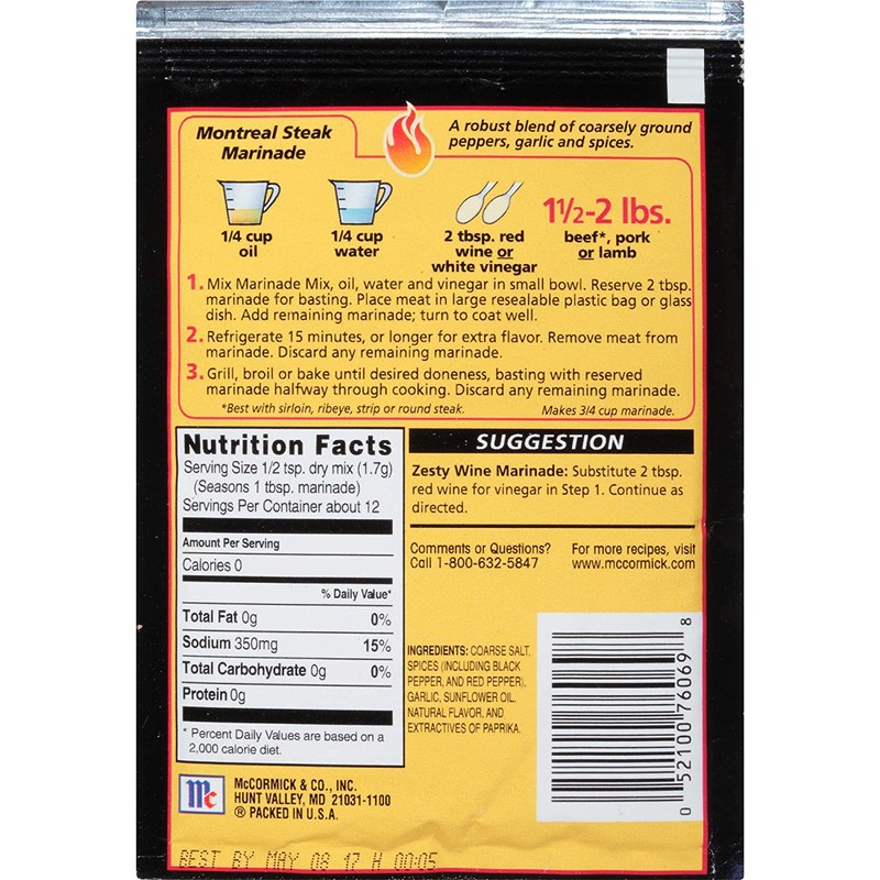 Grill Mates Montreal Steak Marinade, .71 Oz. (Pack of 4)