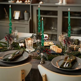 MAITREYA Christmas Dark Green Spiral Taper Candles-Set of 4 for Decoration Weddings Party Church-Unscented Dripless Candles,10inch(Dark Green-B)