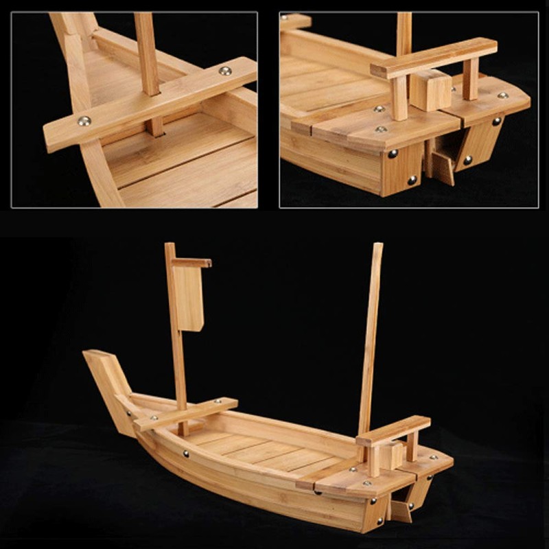 BIPEGE Wooden Sushi Boat Serving Tray, 24 Inch Sushi Plate
