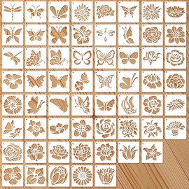 60pcs Floral Painting Templates, Reusable Crafts Painting Templates, 3 inch Flower Butterfly Templates for Wood Canvas Fabric Hollow Spray Painting Templates