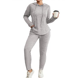Fixmatti Sweat Set For Womens 2 Piece Hoodie Sweatsuit Long Sleeve Sport Tracksuit Light Grey L