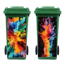 Peacoblue Wheelie Bin Stickers 2 Sheets Watercolor Explosion Sticky Dustbin Stickers Decals, 15in x 32in Waterproof Large Wraps for Trash Cans Bins Driveway Garden Outdoor Indoor Patio Decor