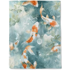 ainori Koi - Manta de franela de pescado, ligera, suave, acogedora, regalos únicos para amantes de la naturaleza, niños, adultos, mujeres, manta de burbujas de agua de acuarela, decoración moderna de