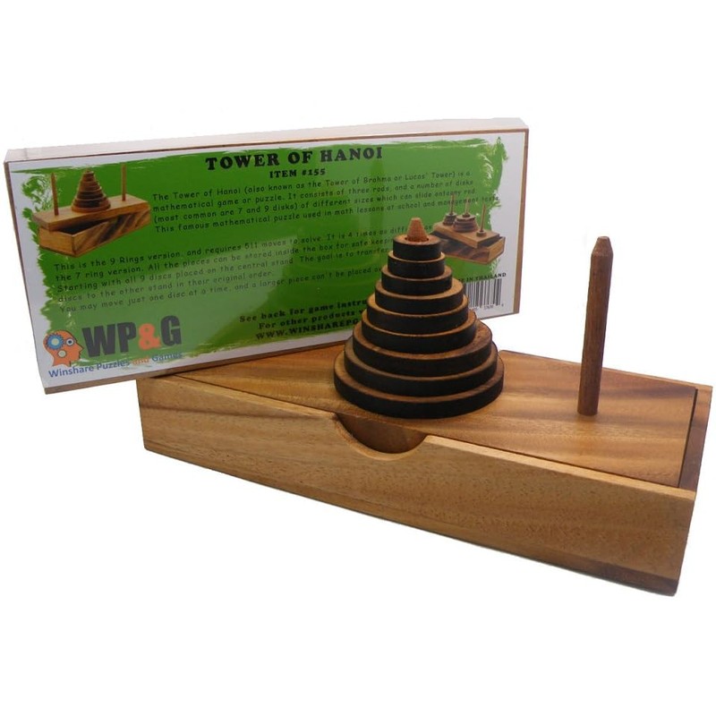 Tower of Hanoi 9 Rings Wooden Puzzle Brain Teaser Logic