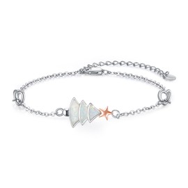 Christmas Tree Bracelet for Women 925 Sterling Silver Christmas Tree Opal Bracelet Adjustable Bracelet Christmas Jewelry Gift for Women