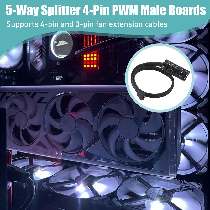 2 Pieces PWM Fan Hub, PC 5-Way Splitter Hub Adapter