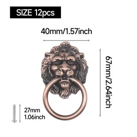 Joyangy 12-Pack Lion Head Cabinet Pulls, Antique Bronze Ring Handles for Drawer/Dresser/Wardrobe (Solid Brass Knobs)