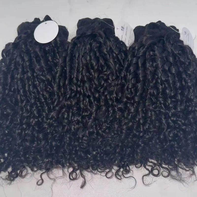 Pixie Curly Human Hair Bundle With Closure Natural Black Color